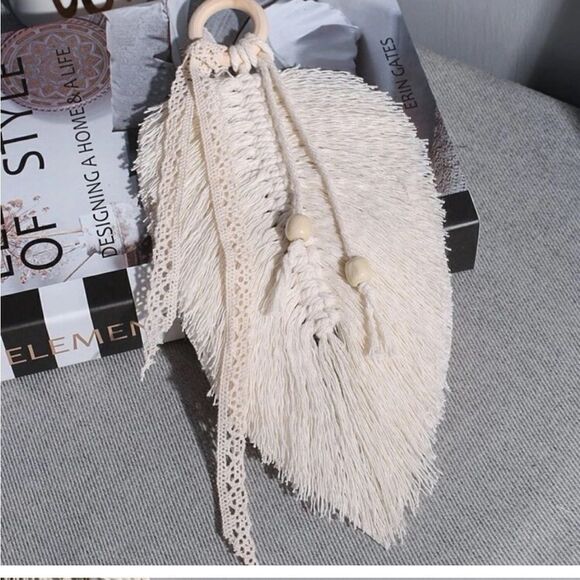 Boho Macrame and Lace Leaf Wall Hanging - Picture 2 of 6